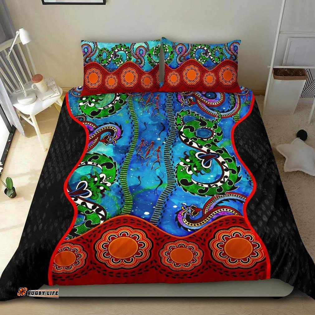 Aboriginal Bedding Set - Aussie Indigenous Patterns Blue