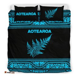 Aotearoa New Zealand Maori Bedding Set Silver Fern Blue