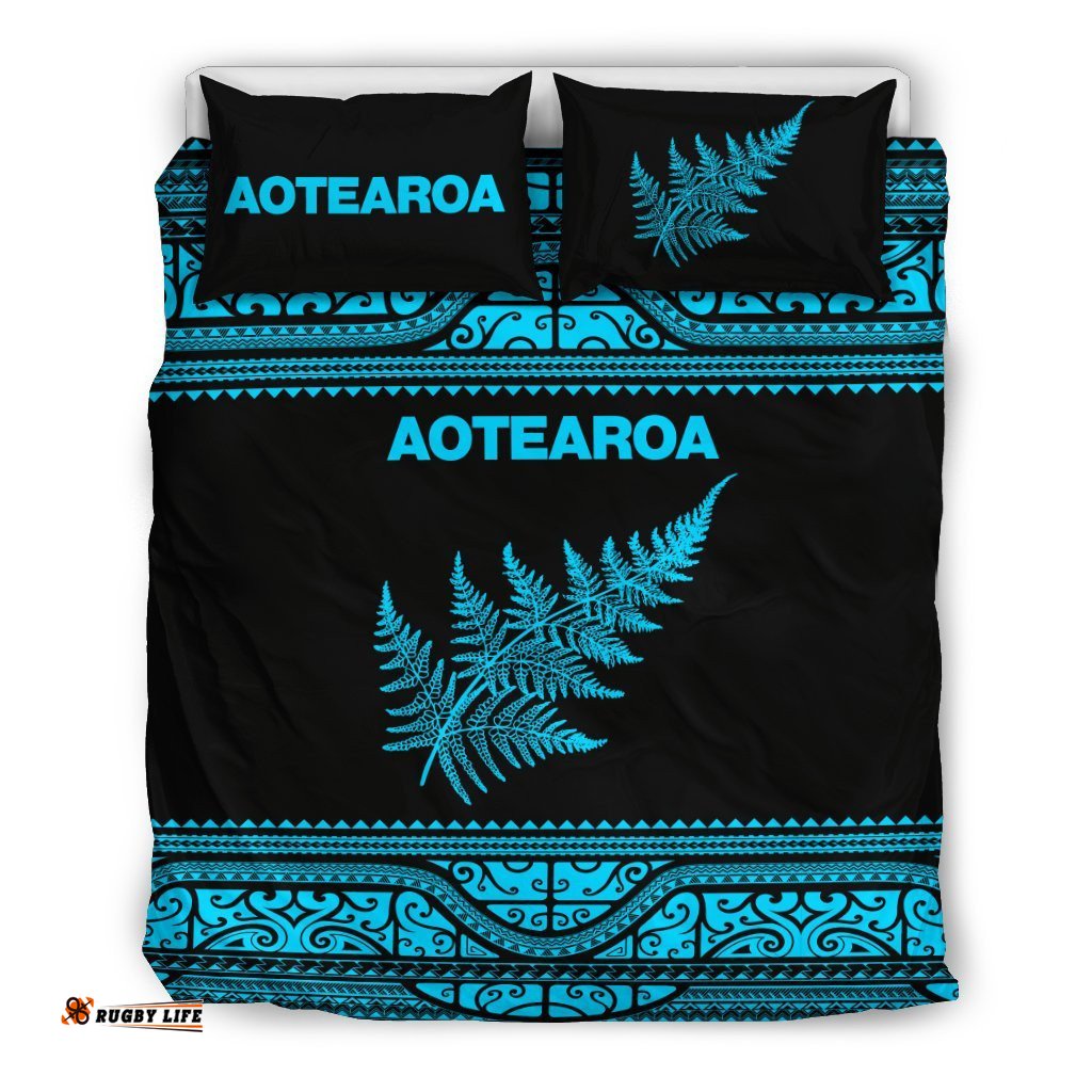 Aotearoa New Zealand Maori Bedding Set Silver Fern Blue