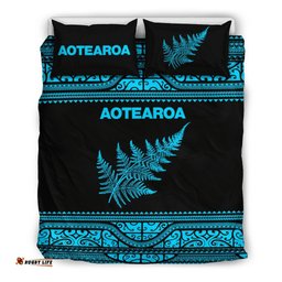 Aotearoa New Zealand Maori Bedding Set Silver Fern Blue