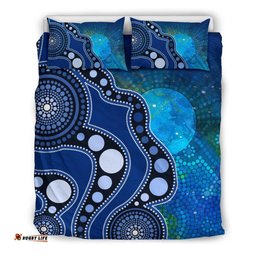 Aboriginal Bedding Set Australia Indigenous Flag Circle Dot Painting Art Blue