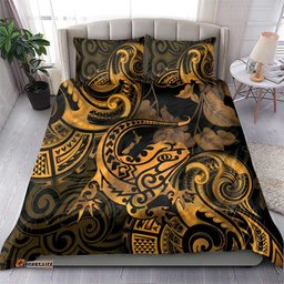 New Zealand Tuatara Bedding Set Aotearoa Maori Clematis Flowers Gold