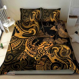 New Zealand Tuatara Bedding Set Aotearoa Maori Clematis Flowers Gold