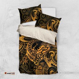 New Zealand Tuatara Bedding Set Aotearoa Maori Clematis Flowers Gold