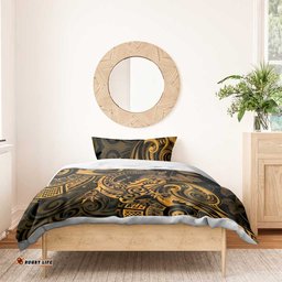 New Zealand Tuatara Bedding Set Aotearoa Maori Clematis Flowers Gold