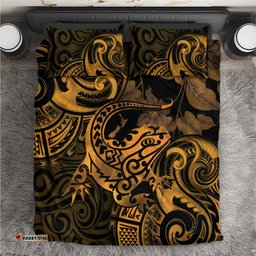 New Zealand Tuatara Bedding Set Aotearoa Maori Clematis Flowers Gold