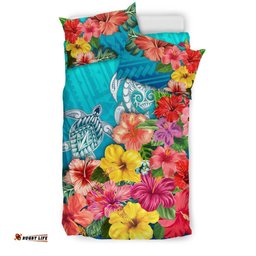 Three Turtle Polynesian Bedding Set Hibiscus Colorful