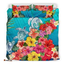 Three Turtle Polynesian Bedding Set Hibiscus Colorful