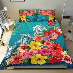 Three Turtle Polynesian Bedding Set Hibiscus Colorful