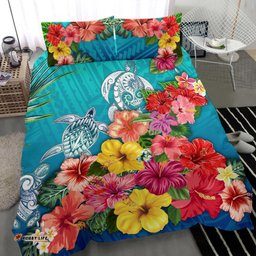 Three Turtle Polynesian Bedding Set Hibiscus Colorful