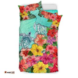 Turtle Polynesian Bedding Set Hibiscus Polynesian Colorful
