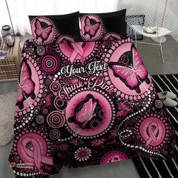 Personalised Australia Indigenous Bedding Set Breast Cancer Ribbon Think Pink Black Version