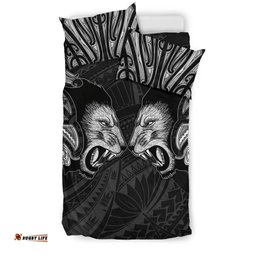 Double Lion Maori Tattoo Bedding Set New Zealand White