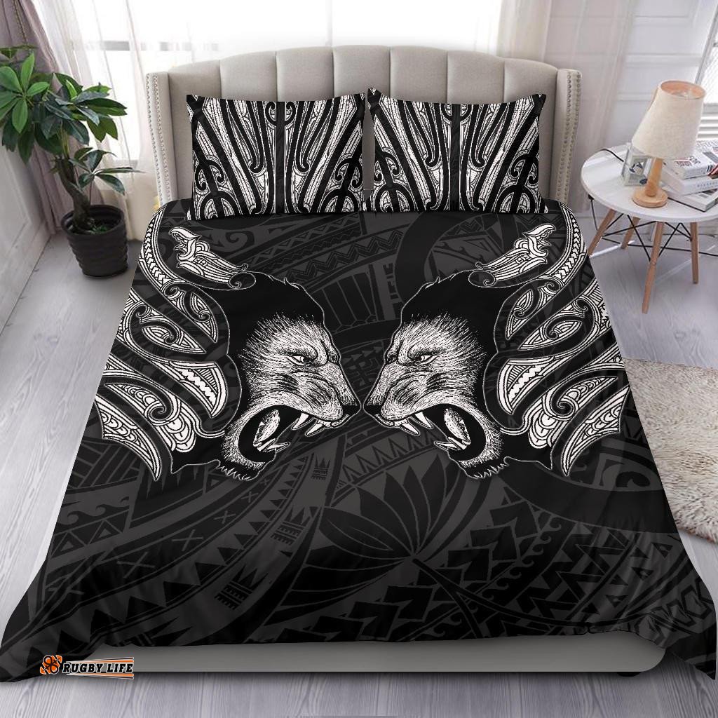 Double Lion Maori Tattoo Bedding Set New Zealand White