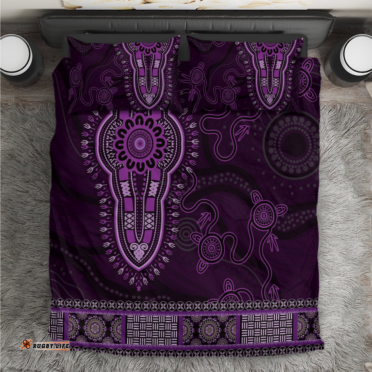 Purple African Dashiki With Australia Aboriginal Art Bedding Set