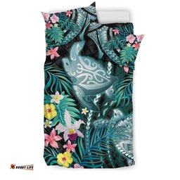 Turtle Bedding Set Hibiscus Palm Leaves Duvet Cover And Pillow Case