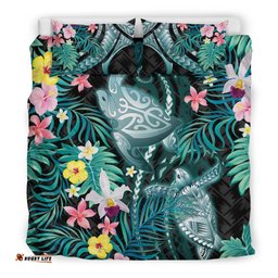 Turtle Bedding Set Hibiscus Palm Leaves Duvet Cover And Pillow Case