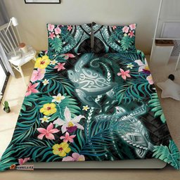 Turtle Bedding Set Hibiscus Palm Leaves Duvet Cover And Pillow Case