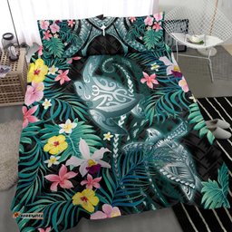 Turtle Bedding Set Hibiscus Palm Leaves Duvet Cover And Pillow Case