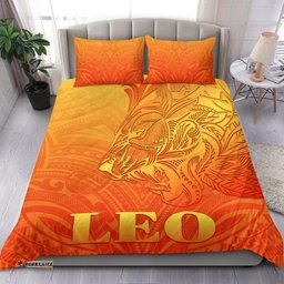 Sun In Leo Zodiac Bedding Set Polynesian Tattoo Simple Orange