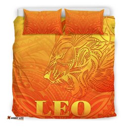 Sun In Leo Zodiac Bedding Set Polynesian Tattoo Simple Orange