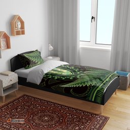 Lime Green African Dashiki With Aotearoa Maori Bedding Set Paua Shell Mix Silver Fern