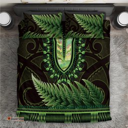 Lime Green African Dashiki With Aotearoa Maori Bedding Set Paua Shell Mix Silver Fern