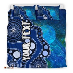 Custom Text Aboriginal Bedding Set - Australia Indigenous Flag Circle Dot Painting Art Blue