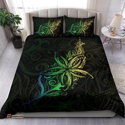 Light Silver Fern New Zealand Bedding Set, Frangipani Tattoo Duvet Covers Green