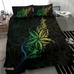 Light Silver Fern New Zealand Bedding Set, Frangipani Tattoo Duvet Covers Green