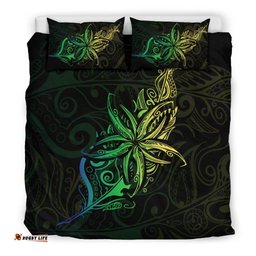 Light Silver Fern New Zealand Bedding Set, Frangipani Tattoo Duvet Covers Green