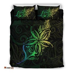 Light Silver Fern New Zealand Bedding Set, Frangipani Tattoo Duvet Covers Green
