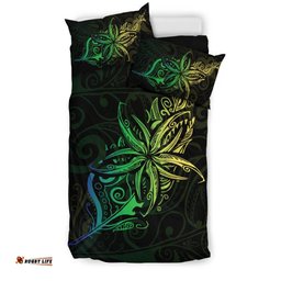 Light Silver Fern New Zealand Bedding Set, Frangipani Tattoo Duvet Covers Green