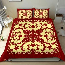 Turtle with Hibiscus Royal Red Bedding Set Palm Leaf