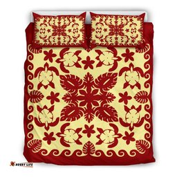 Turtle with Hibiscus Royal Red Bedding Set Palm Leaf
