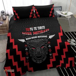 Toitu Te Tiriti Mana Maori Motuhake Bedding Set Aotearoa Haka Face Mix Poutama Art