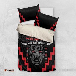 Toitu Te Tiriti Mana Maori Motuhake Bedding Set Aotearoa Haka Face Mix Poutama Art