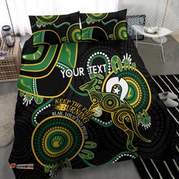 Custom Matildas NAIDOC Week Bedding Set Australia Kangaroo Keep The Fire Burning Black