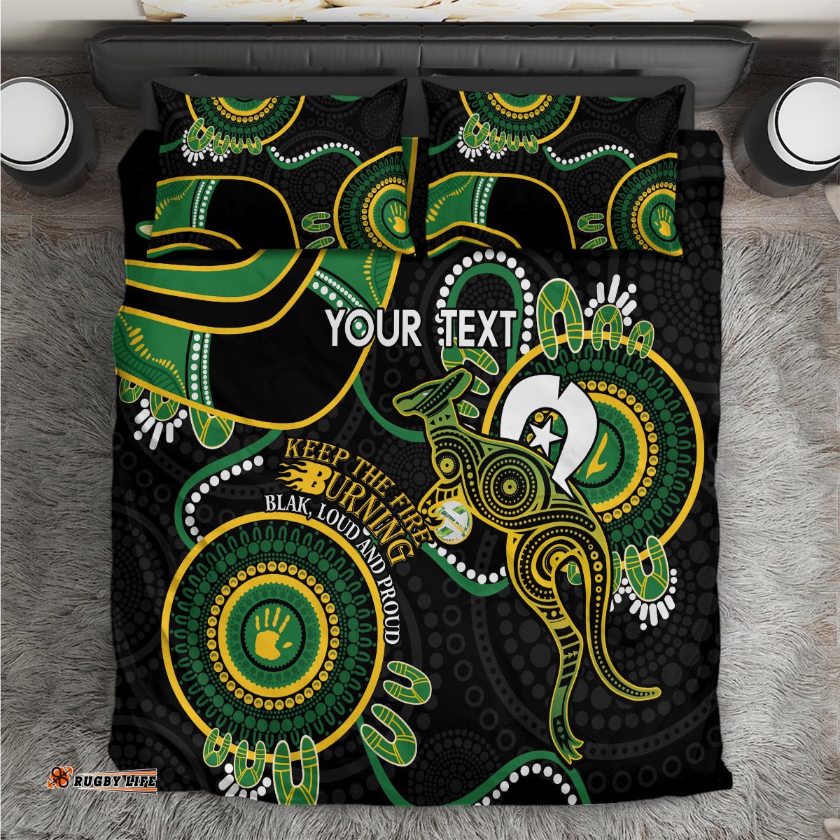 Custom Matildas NAIDOC Week Bedding Set Australia Kangaroo Keep The Fire Burning Black