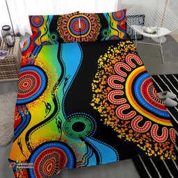 Aboriginal Bedding Set, Dot Painting Indigenous Circle Patterns Blue Dream
