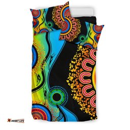 Aboriginal Bedding Set, Dot Painting Indigenous Circle Patterns Blue Dream