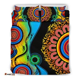 Aboriginal Bedding Set, Dot Painting Indigenous Circle Patterns Blue Dream