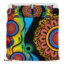 Aboriginal Bedding Set, Dot Painting Indigenous Circle Patterns Blue Dream