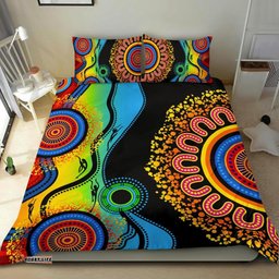 Aboriginal Bedding Set, Dot Painting Indigenous Circle Patterns Blue Dream