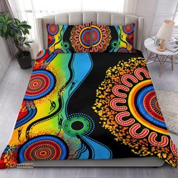 Aboriginal Bedding Set, Dot Painting Indigenous Circle Patterns Blue Dream