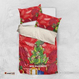 Kakapo New Zealand Christmas Bedding Set Meri Kirihimete Pohutukawa Red Color