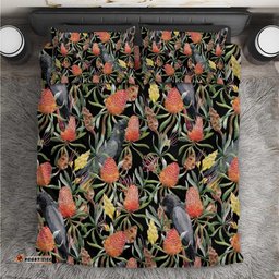 Australia Black Cockatoo And Banksia Flowers Bedding Set