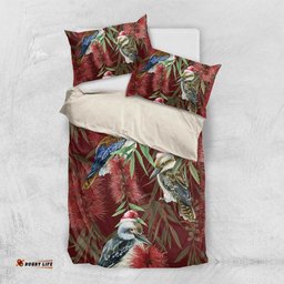 Australia Christmas Bedding Set Kookaburra Santa on Red Bottlebrush