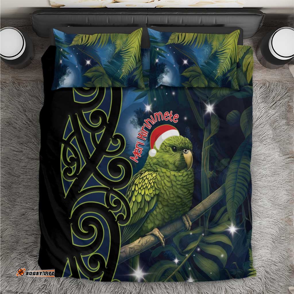 New Zealand Christmas Bedding Set Cute Kakapo Meri Kirihimete Maori Koru