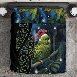 New Zealand Christmas Bedding Set Cute Kakapo Meri Kirihimete Maori Koru